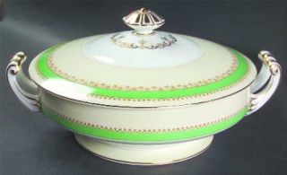 Noritake Hyannis Round Covered Vegetable, Fine China Dinnerware   Green Band,Pin