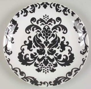 Studio D Versailles Salad Plate, Fine China Dinnerware   Black Scrolls On White,