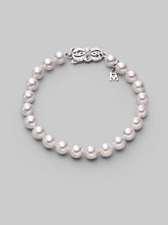 Mikimoto 6.5MM 7MM White Akoya Cultured Pearl & 18K White Gold Bracelet   Pearl