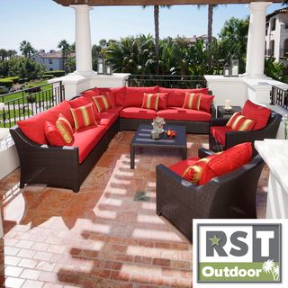 Rst Cantina 9 piece Corner Sectional Sofa And Club Chairs Set Patio Furniture