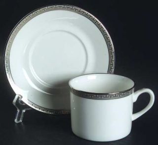 Royal Worcester Corinth Platinum Flat Cup & Saucer Set, Fine China Dinnerware  