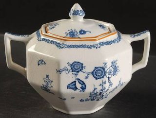 Enoch Wood & Sons Old Bow Blue Sugar Bowl & Lid, Fine China Dinnerware   Blue Pl