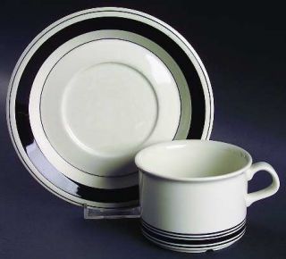 Arabia of Finland Faenza Black Flat Cup & Saucer Set, Fine China Dinnerware   Bl