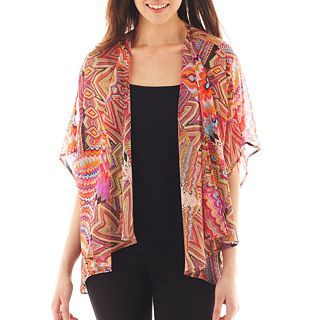 Circles and Cycles Chiffon Kimono Cardigan, Multi Print, Womens