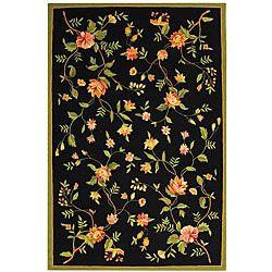 Hand hooked Garden Black Wool Rug (89 X 119) (BlackPattern FloralMeasures 0.375 inch thickTip We recommend the use of a non skid pad to keep the rug in place on smooth surfaces.All rug sizes are approximate. Due to the difference of monitor colors, some