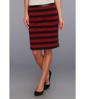 Vince Camuto Pleather Trim Bar Stripe Skirt Womens Skirt (Red)