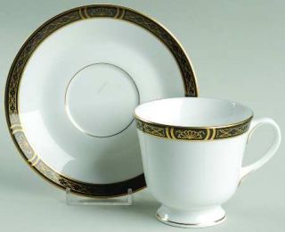 Royal Worcester Mountbatten Black Footed Cup & Saucer Set, Fine China Dinnerware