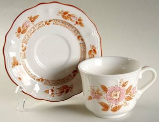  Wicker Rose Flat Cup & Saucer Set, Fine China Dinnerware   Pink Flowers
