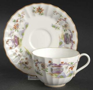 Royal Worcester Pekin Flat Cup & Saucer Set, Fine China Dinnerware   Bone,Butter