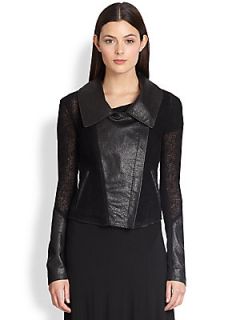 Donna Karan Asymmetrical Mixed Media Jacket   Black