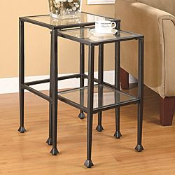 Black Tempered Glass And Metal Nesting Tables (set Of 2)