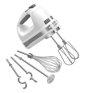 KitchenAid 9 Speed Hand Mixer w/ Soft Start, Grip Handle & Accessories Set, White