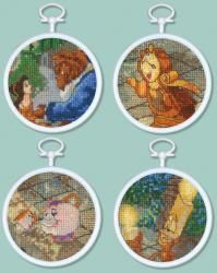 Beauty and The Beast Mini Vignettes Counted Cross Stitch Kit 3 Round 16 Count Set Of 4