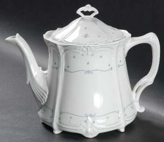 Tirschenreuth Fleur De Lis Blue Teapot & Lid, Fine China Dinnerware   Baronesse,