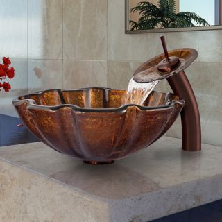 Vigo Industries VGT032RBRND Bathroom Sink, Walnut Shell Glass Vessel Sink amp; Waterfall Faucet Set Oil Rubbed Bronze