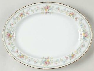 Noritake Memory 13 Oval Serving Platter, Fine China Dinnerware   Green Leaves R
