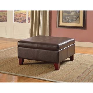 Luxury Large Brown Faux Leather Storage Ottoman Table Living Room (BrownStitching detailsWood frame and faux leather constructionDimensions 15.75 inches high x 28 inches wide x 28 inches deep  )