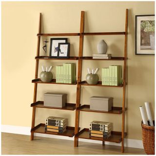 Mahogany Five tier 2 piece Leaning Ladder Shelf Set (MahoganyEach shelf overall dimensions 25 inches wide x 17 inches deep x 72 inches highCombined 2 shelves dimensions 50 inches wide x 17 inches deep x 72 inches highAssembly Required )