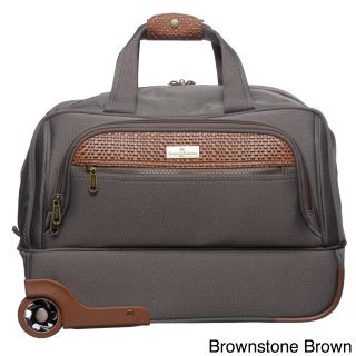 Tommy Bahama Retreat 19 inch Wheeled Carry on Duffel Bag (Chocolate, brownstone brownWeight 8 pounds Pockets Two (2) exterior pocketsHandle Two (2) topInline wheels Zipper closure Interior dimensions of each piece 12 inches high x 18.75 inches wide x 