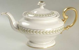 Castleton (USA) Bristol Green Teapot & Lid, Fine China Dinnerware   Pearl Edge,