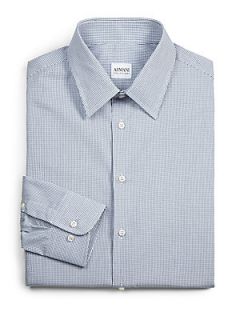 Armani Collezioni Mini Check Cotton Dress Shirt   Grey