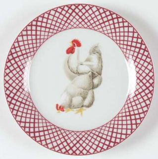Home Essentials Rooster Salad Plate, Fine China Dinnerware   Red Crisscross Bord
