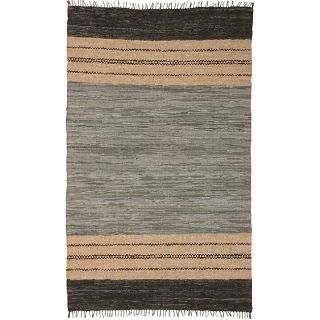 Hand woven Matador Grey Leather Rug (9 X 12) (LeatherPile height 0.25 inchesStyle Casual Primary color Grey  Secondary colors Tan, black  Pattern StripedTip We recommend the use of a non skid pad to keep the rug in place on smooth surfaces.All rug s