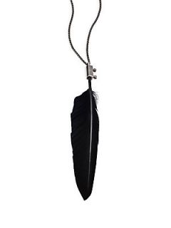 Ann Demeulemeester Feather Pendant Necklace   Black