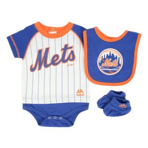 New York Mets Majestic MLB Newborn LP Creeper Bib and Bootie Set