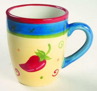  Salsa Mug, Fine China Dinnerware   Multicolor Bands/Dots,Chili Peppers