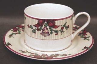 Fitz & Floyd SantaS List Flat Cup & Saucer Set, Fine China Dinnerware   Cream R