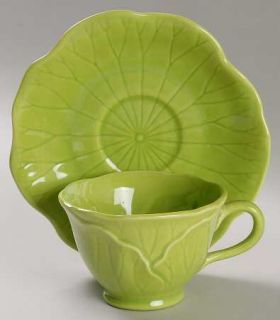 Metlox   Poppytrail   Vernon Lotus Lime Green Footed Cup & Saucer Set, Fine Chin