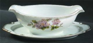 Seyei Peony Gravy Boat with Attached Underplate, Fine China Dinnerware   White/P