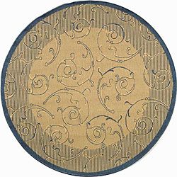 Indoor/ Outdoor Oasis Natural/ Blue Rug (67 Round) (IvoryPattern FloralMeasures 0.25 inch thickTip We recommend the use of a non skid pad to keep the rug in place on smooth surfaces.All rug sizes are approximate. Due to the difference of monitor colors,