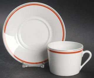 Porcelaine dAuteuil Bistrot Rust/Orange Flat Cup & Saucer Set, Fine China Dinne