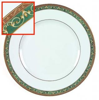 Wedgwood Everleigh Dinner Plate, Fine China Dinnerware   Dark Green Band,White/T