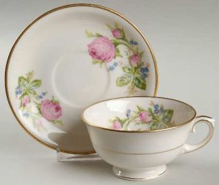 Lamberton Moss Rose Footed Cup & Saucer Set, Fine China Dinnerware   Red Roses,