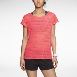 Nike Dri FIT Touch Breeze Stripe Short Sleeve Womens Running Shirt   Laser Crim