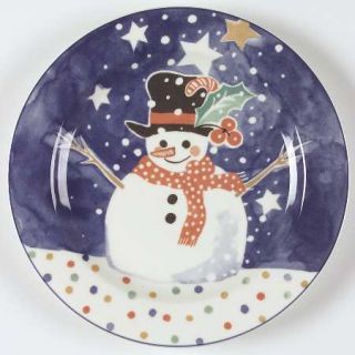 Epoch Mr Snowman Luncheon Plate, Fine China Dinnerware   Blue Background,Snowman