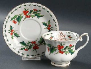 Waldman House A Cup Of Christmas Tea Footed Cup & Saucer Set, Fine China Dinnerw