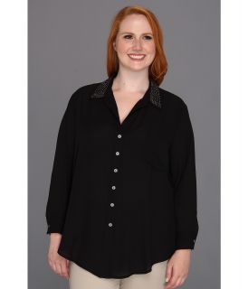 Karen Kane Plus Size Studded Silverlake Shirt Womens Blouse (Black)