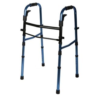 Medline Compact Folding Walker With Paddle Release (BlueWheeledMaterials AluminumWeight capacity 350 poundsDimensions 25 inches wide x 18 inches deepAssembly required  )