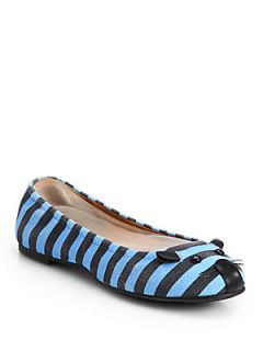Marc by Marc Jacobs Striped Canvas & Leather Mouse Flats   Black Blue