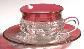 Colony Ruby Crown Cup and Saucer Set   Stem #77, Ruby Band On Bowl