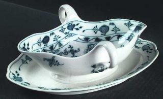Meissen (Germany) Blue Onion (X Backstamp) Gravy Boat with Attached Underplate