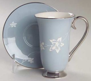 Flintridge Damask Leaf Strata Blue Irish Coffe Cup and Saucer Set, Fine China Di