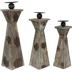 Kingston Weathered Wood Pillar Candle Holders (set Of 3)