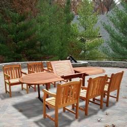 Casimir Oval Extension Table And Wood Armchair Outdoor Dining Set (NaturalMaterials FSC EucalyptusFinish Oil rubbedWeather resistant Mold, mildew, fungi, termites, rot and decay resistantUV protection Table dimension 29 inches high x 40 inches wide x 