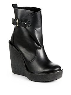 Pierre Hardy Leather Platform Wedge Ankle Boots   Black