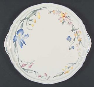 Villeroy & Boch Riviera Handled Cake Plate, Fine China Dinnerware   Blue/Yellow/